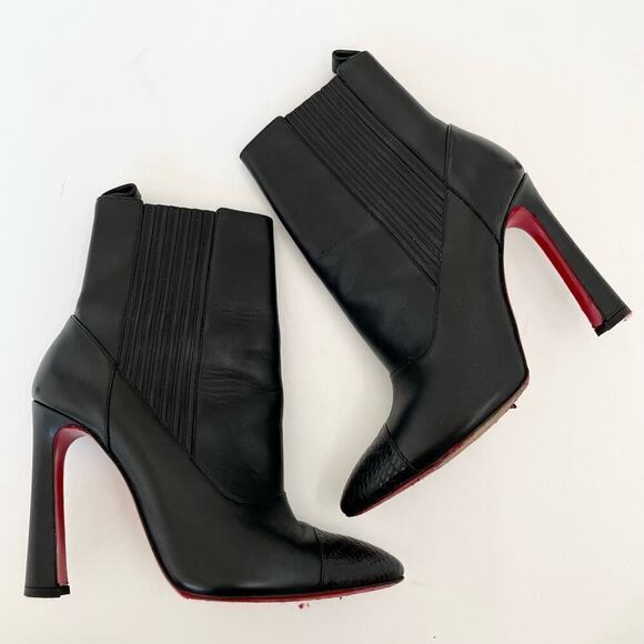 Christian Louboutin Me in the 90's 100 Black Leather Calf High Heels Boots EU 38 - Picture 1 of 8